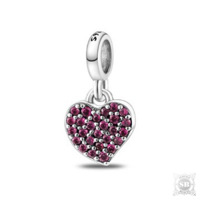 Шарм серебряный Малиновое сердце для браслета или ожерелья