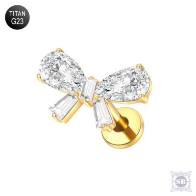 Серьга-лабрет из титана G23 с кубическми цирконами