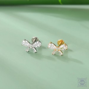Лабрет Серебряный бантик с цирконами