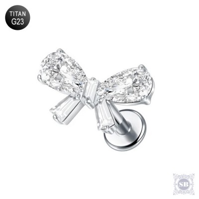 Серьга-лабрет из титана G23 с кубическми цирконами