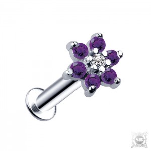 Лабрет Цветок с цирконами (Silver, Purple)