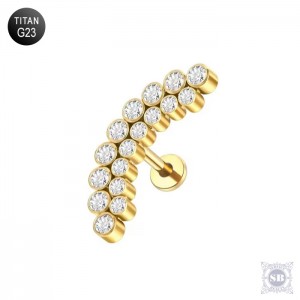 Серьга-лабрет Golden Cylinders с каскадом из 18 камней (G23)