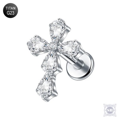 Серьга-лабрет из титана G23 с кристаллами