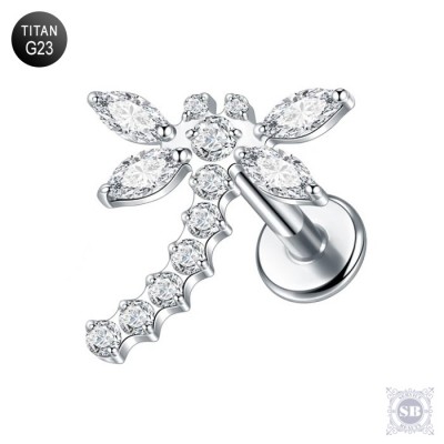 Серьга-лабрет Стрекоза из титана G23