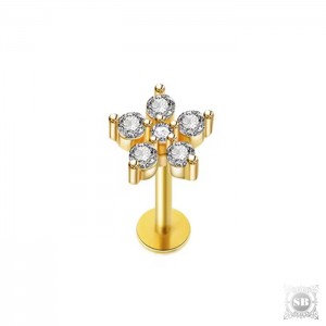 Лабрет со стразами на звезде (Gold, 316L)