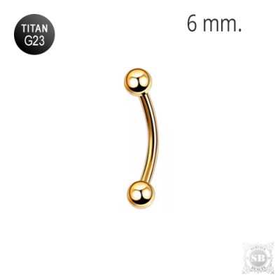 Золотой микробанан 6 мм. для пирсинга с шариками из титана