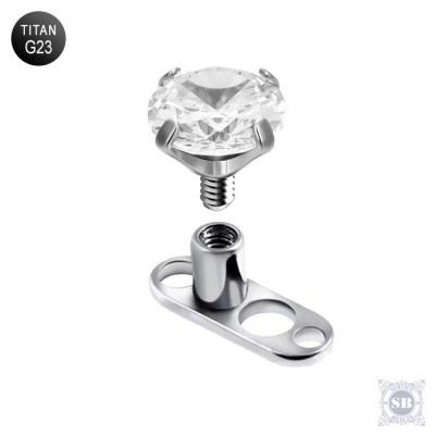 Микродермал титановый для пирсинга с хрусталем 3 мм. в крапане.