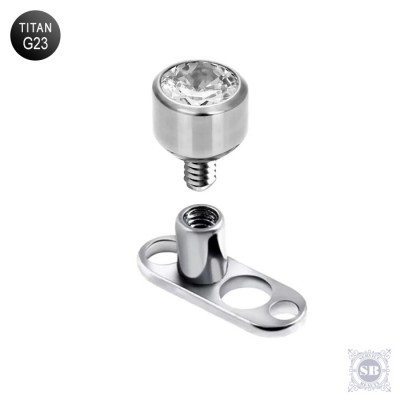 Микродермал титановый для пирсинга с накруткой цилиндрической формы и камнем 3 мм.