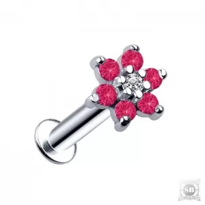 Лабрет Цветок с цирконами Silver-Magenta