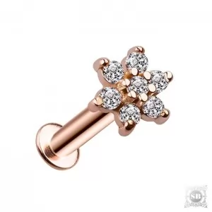Лабрет Цветок с цирконами Rose Gold