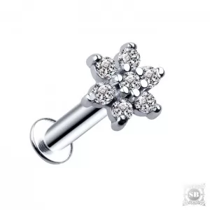 Лабрет Цветок с цирконами Silver