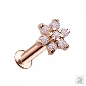 Лабрет Цветок с цирконами Rose Gold-Pink