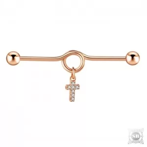 Индастриал Крестик с камнями Rose Gold 38 мм.