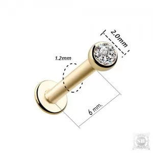 Лабрет с цирконом 6х1.2x2 мм. Gold (ВР)