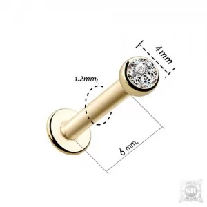 Лабрет с цирконом 6х1.2x4 мм. Gold (ВР)