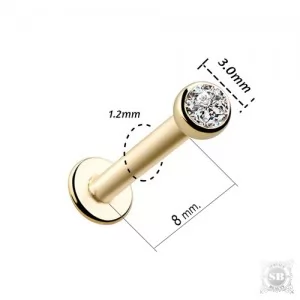 Лабрет с цирконом 8х1.2x3 мм. Gold (ВР)