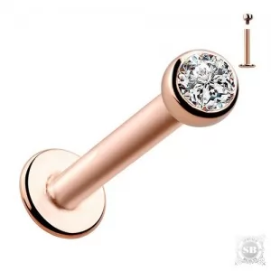 Лабрет с цирконом 6х1.2x2 мм. Rose Gold (ВР)