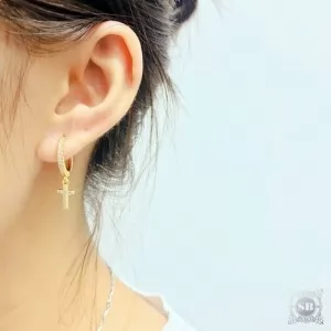 Серьги-подвески Крестик Gold