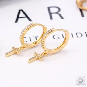 Серьги-подвески Крестик Gold