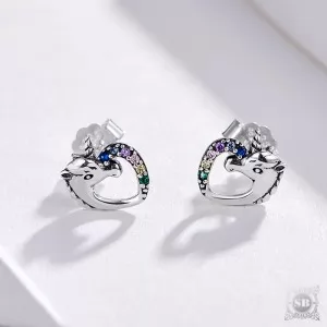 Серебряные серьги Единорог