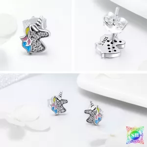 Серебряные серьги Единорожек