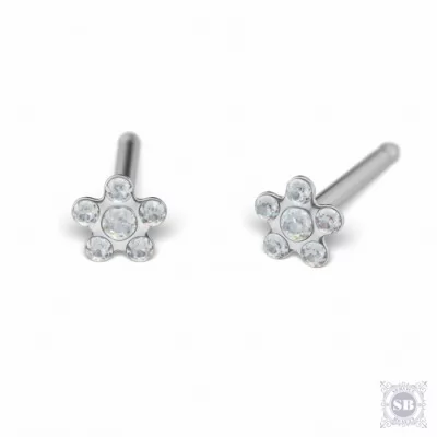 Серьги Цветок с укороченной иглой для тонкой мочки уха